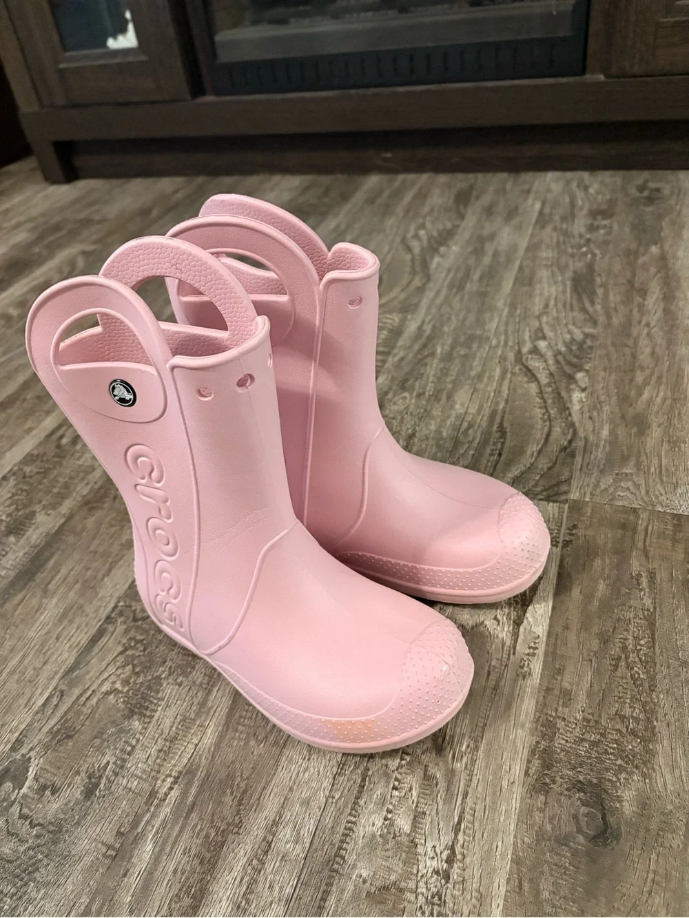 CROCS Kids Light Pink Pull-On Rain Boots with Handles